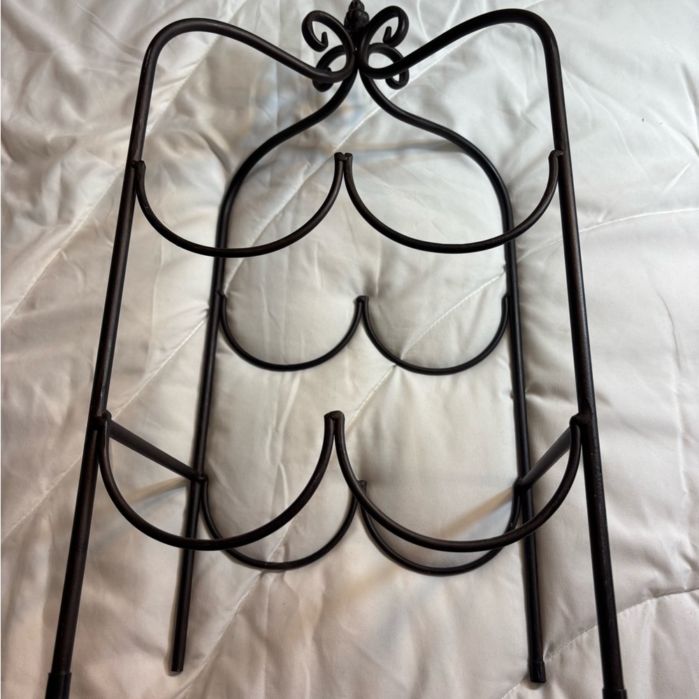 Elegant Black Metal Wine Rack holds 4 bottles- some wear at the top